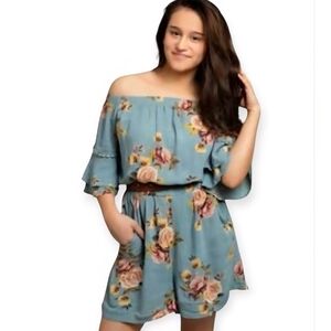 Xhilaration Floral Off-Shoulder Jumpsuit - Blue and Pink